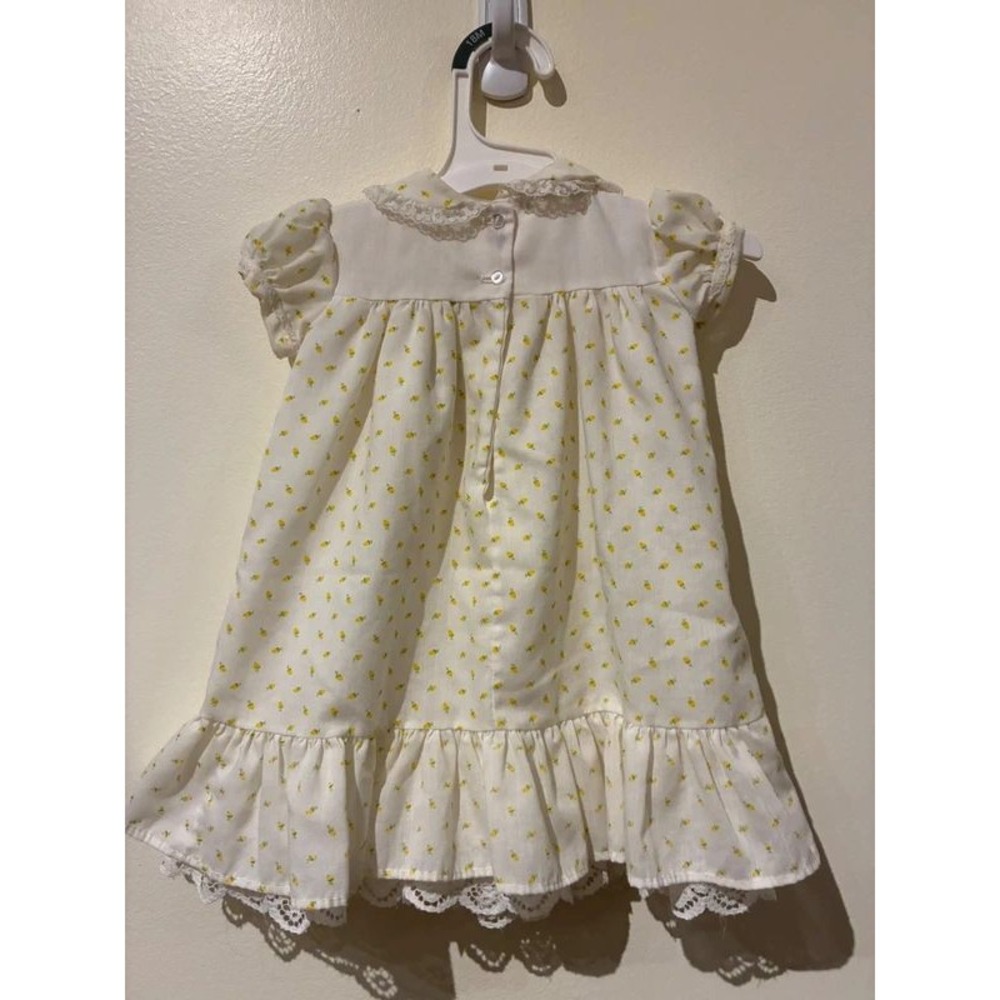 Vintage Something Pretty Baby Girl Floral Lace Ruffle Dress White Yellow 0M